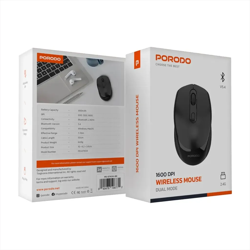 موس سایلنت بیسیم دو حالته Porodo PD-ETK04 - Image 4